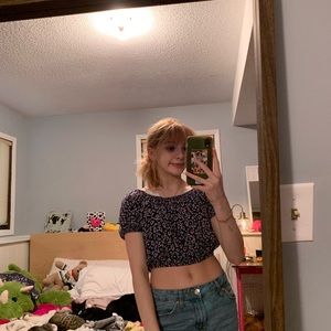 garage floral off the shoulder crop top